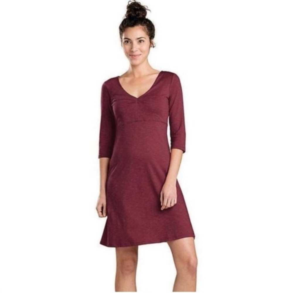 Toad&Co Rosalinda Burgundy and Brown Knee Length Dress Size Medium